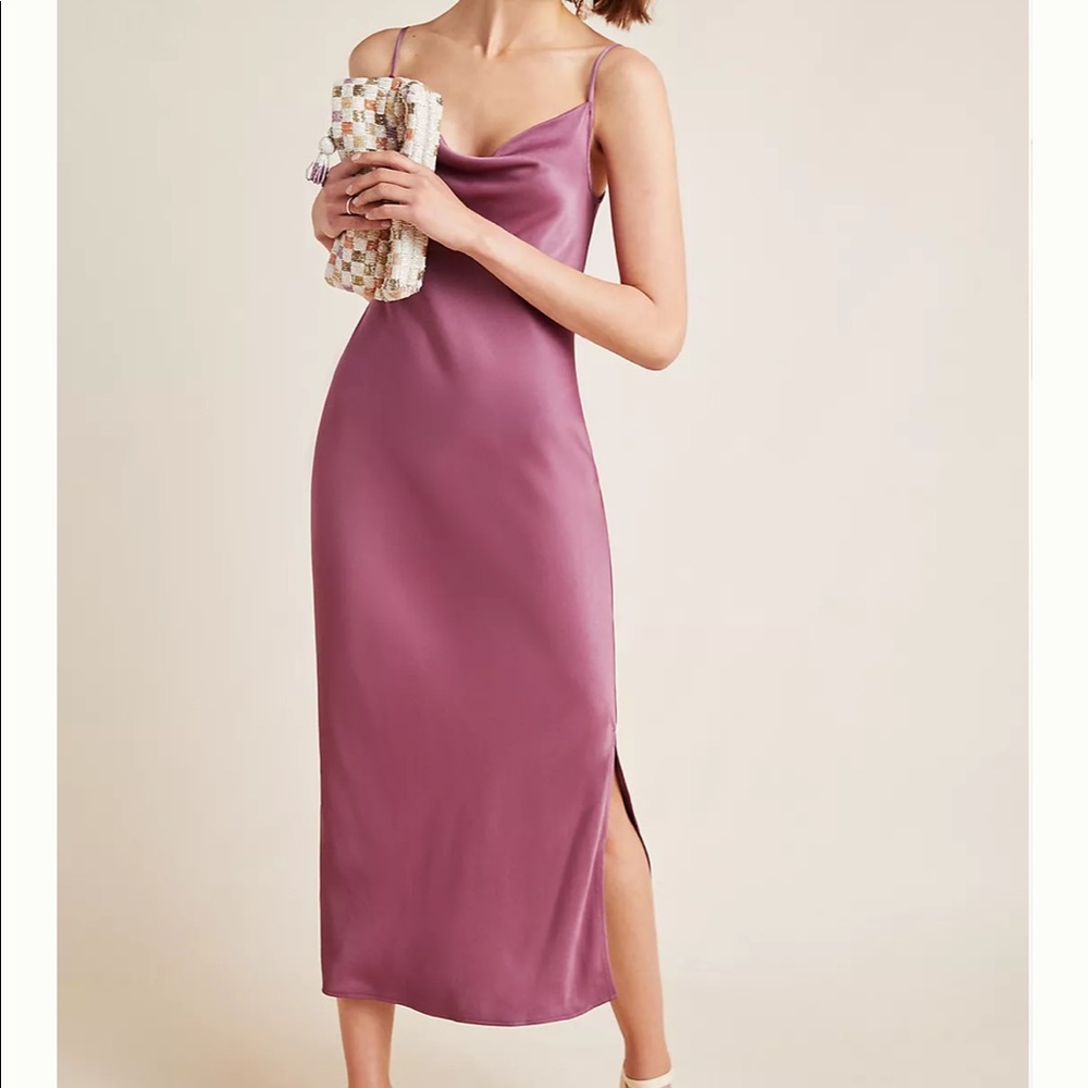 Anthropologie pink bias slip dress